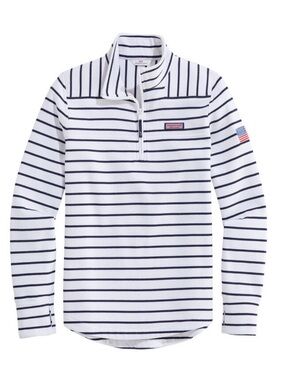 Vineyard Vines Women’s White & Navy Striped Pullover with Pink Logo Patch
